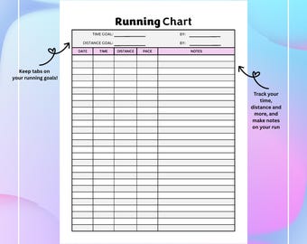 Running Chart Printable | Fitness Log | Running Tracker | Digital Download