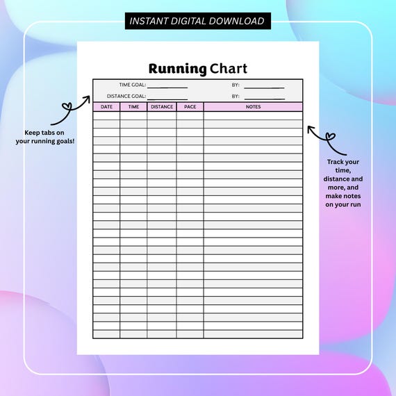 Running Chart Printable | Fitness Log | Running Tracker | Digital Download