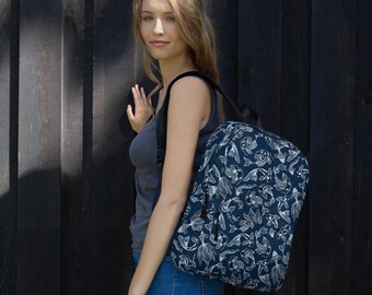Koi Fish Backpack - Abstract Art - Navy Blue and White
