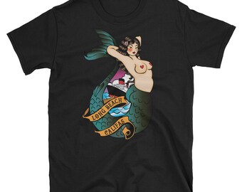 Long Beach Mermaid, Traditional Tattoo Style Art - Short-Sleeve Unisex T-Shirt
