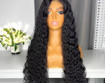 Water Wave Brazilian Virgin Human Hair Wig: HD Lace Frontal Glueless Lace Closure Curly Wig for Black Women Wet and Wavy