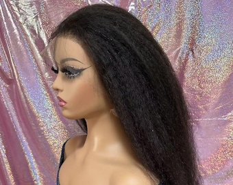 Kinky Straight Thick Human Hair Full Lace Frontal Wig Virgin Hair Glueless Bleached Knots HD Lace Closure Units Wigs for Women