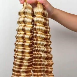 Deep Wave Curly Human Hair Braiding Extensions - Highlight Brown Bulk Braids For Women Summer Braiding