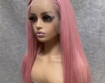 Roze mensenhaar pruik steil Braziliaans maagdelijk haar 5 x 5 | 13 x 4 kant frontale sluiting pruik eenheid cadeau voor haar