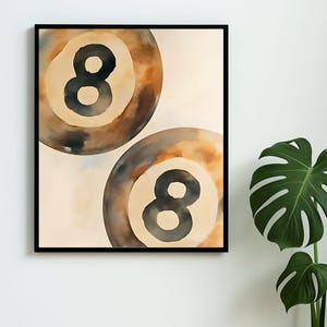 Retro 8 ball painting, Cheetah print Wall Art, Digital Prints, Home Decor