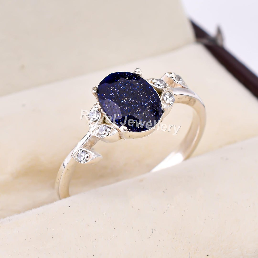 Oval Cut Prong Setting Blue Sandstone Ring for Her - Etsy