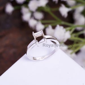 Emerald Cut Halo Semi Mount Ring: Sterling Silver DIY Setting