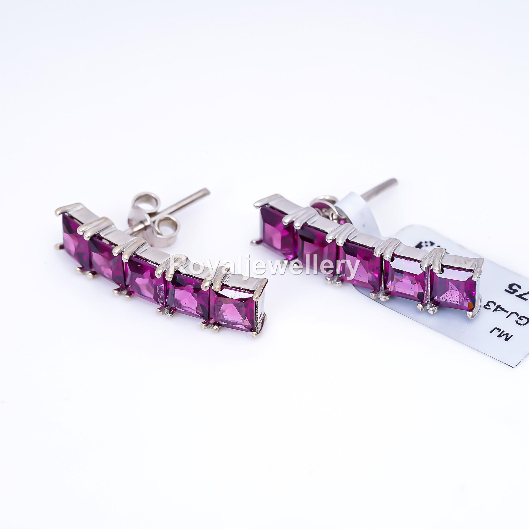Orecchini A Perno In Argento Sterling 925 Con Zirconi Rosa Taglio Principessa (Alfred & Vincent)