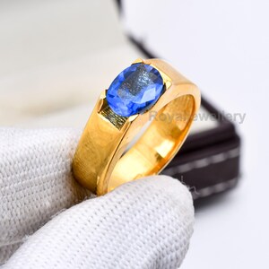 Anello in argento con topazio blu, anello fatto a mano con pietra preziosa, anello importante, anello con topazio taglio ovale per uomo, gioielli in argento sterling 925, pietra portafortuna di dicembre