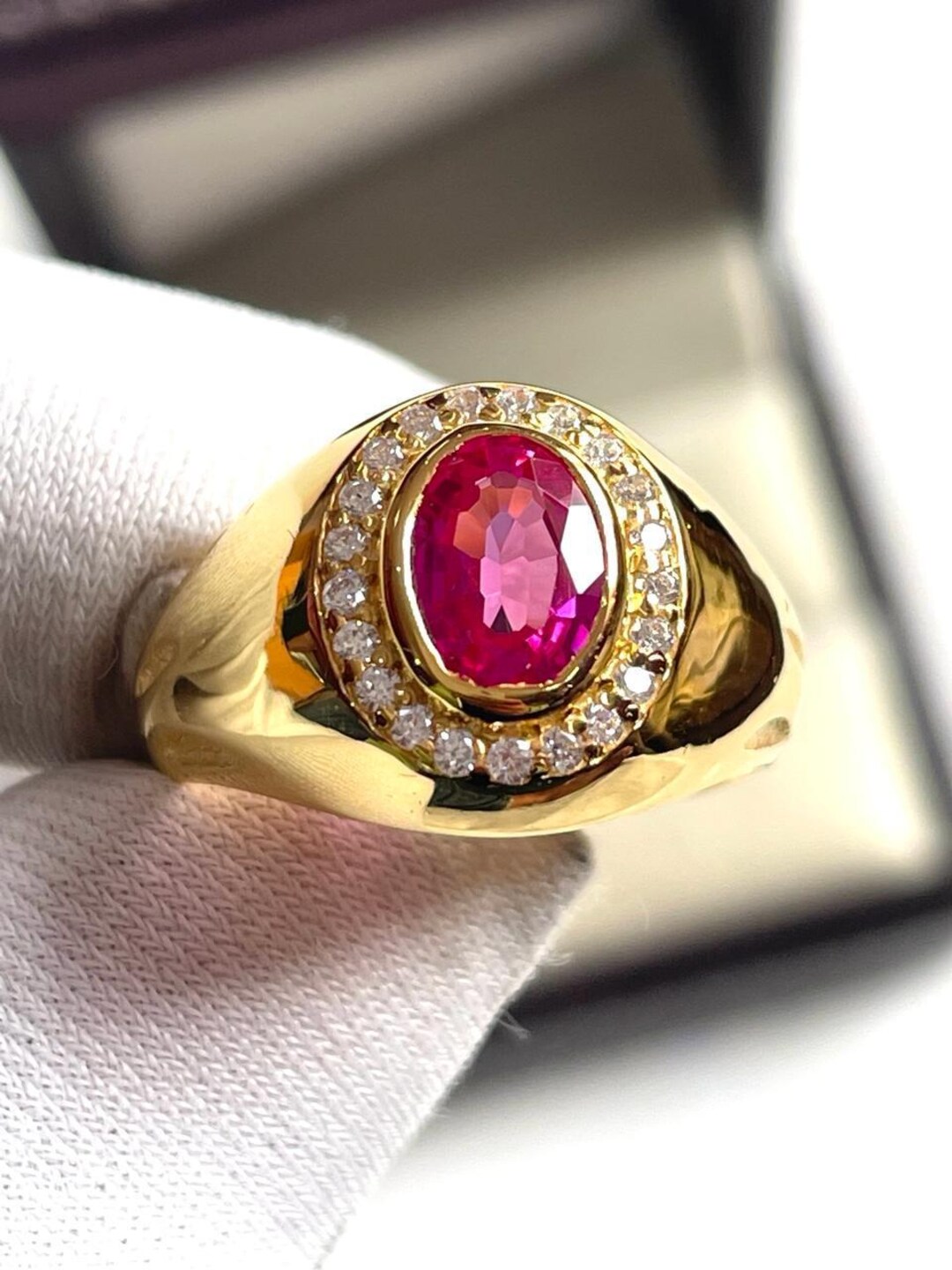Oval Cut Lab Ruby Gemstone Mens Pinky Finger Ring, 925 Silver Wedding ...