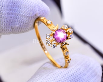 Anillo de rubí con estrella celestial: anillo Art Déco de plata de ley 925