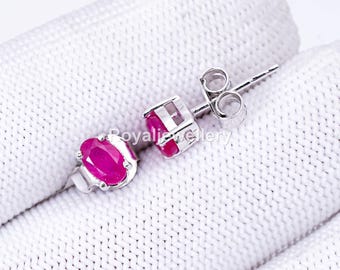 Minimalistische Rubin-Ohrstecker: 925 Sterlingsilber, Art Deco