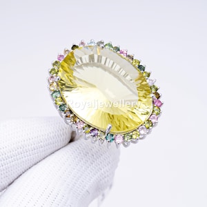 Huge Natural Citrine Sterling Silver Ring: Handmade Art Deco Statement Jewelry