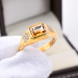 Citrine Sterling Silver Ring: Art Deco Yellow Gemstone, Handmade