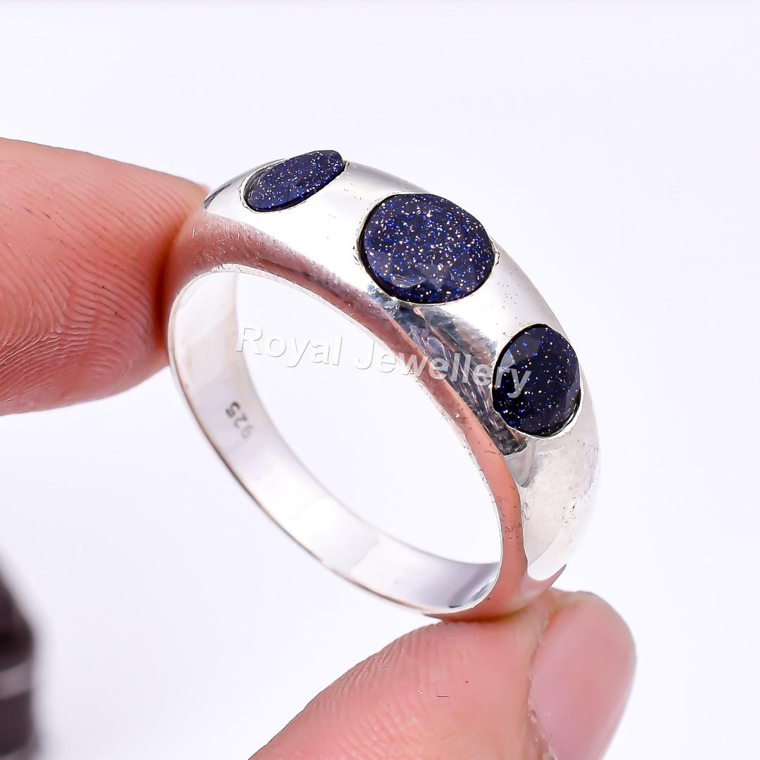 Blue Sandstone Ring: 925 Sterling Silver Galaxy Stone Solitaire - Etsy