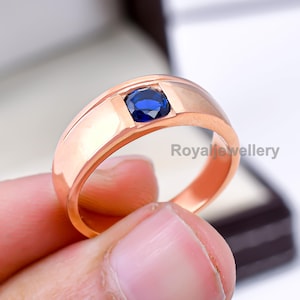Blue Sapphire Mens Ring, 925 Sterling Silver Ring, Gemstone Ring For Men, Promise Statement Ring, Solitaire Ring, Anniversary Gift
