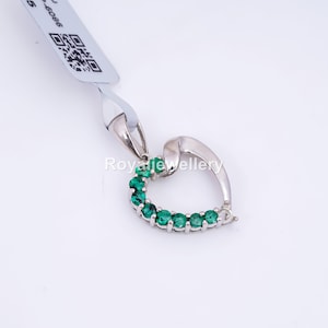 Sterling Silver Emerald Heart Pendant Necklace: Art Deco May Birthstone