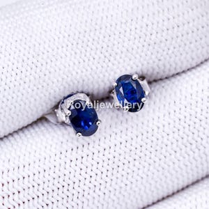 Blue Sapphire Sterling Silver Earrings: Art Deco September Birthstone
