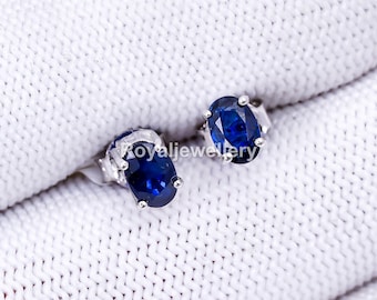 Blue Sapphire Sterling Silver Earrings: Art Deco September Birthstone