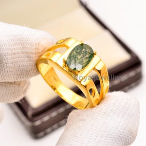 Moosachat Ring für Männer, 925 Sterling Silber Ring, handgemachter natürlicher Edelstein Schmuck, Oval Moosachat Ring, Statement Ring, Geschenk für ihn