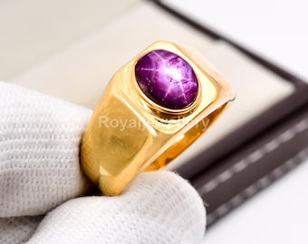 Bague en argent sterling avec rubis étoilé : bijoux Art déco faits main