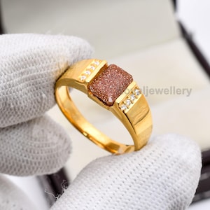 Goldstone Ring For Men, 925 Sterling Silver Gemstone Ring, Engagement Ring, Sandstone Jewelry,  Sparkle Ring, Handmade Statement Jewelry,