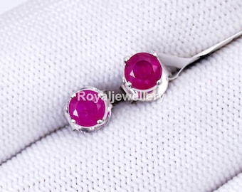 Ruby Stud Earrings: Sterling Silver Art Deco Jewelry