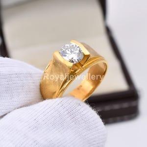 Handmade Moissanite Engagement Ring: Art Deco Sterling Silver Men&#39;s Ring