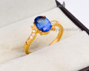 18k Gold Plated Sterling Silver Topaz Ring: Art Deco Bridal Jewelry