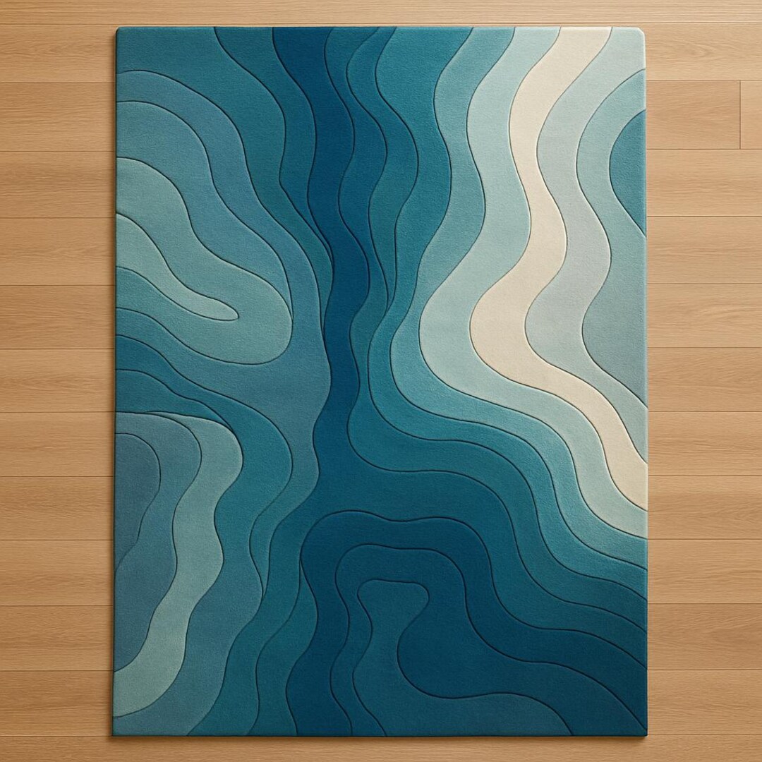 Abstract Ocean Wave Area Rug: Blue Teal Gradient, Coastal Decor - Etsy