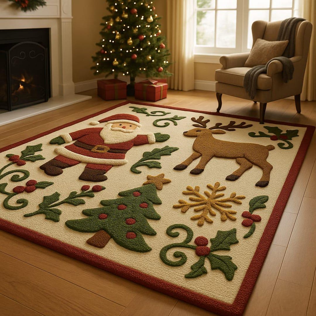 Hand Tufted Christmas Rug | Santa & Reindeer Holiday Carpet | Custom ...