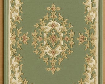Hand Tufted Sage Green Floral Border Wool Rug – Traditional Classic Area Carpet for Living Room & Bedroom