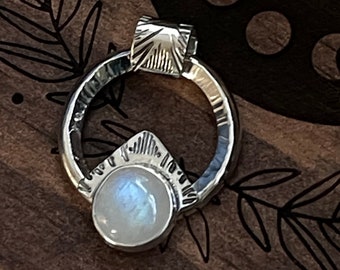 Ancient Moonstone Healing Circle Silver Necklace/Rainbow Moonstone Necklace/Unique Moonstone Pendant/Moonstone Energy Circle Pendant