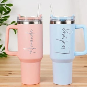 Gepersonaliseerde beker van 40 oz – gegraveerde roestvrijstalen reismok met handvat (Stanley-stijl) afbeelding 1