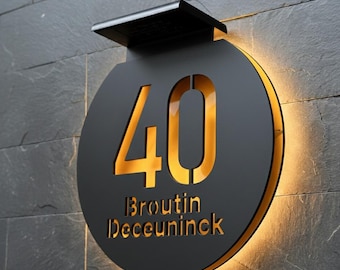 Custom Solar LED House Number Sign, Modern Acrylic Address Plaque, Personalized.