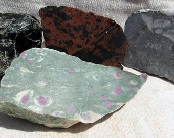 Rough for Cabbing, Slab Saw or Trim Saw Ruby Fuchsite, Obsidians, Fossil Stone 5.06 Lbs. Total
