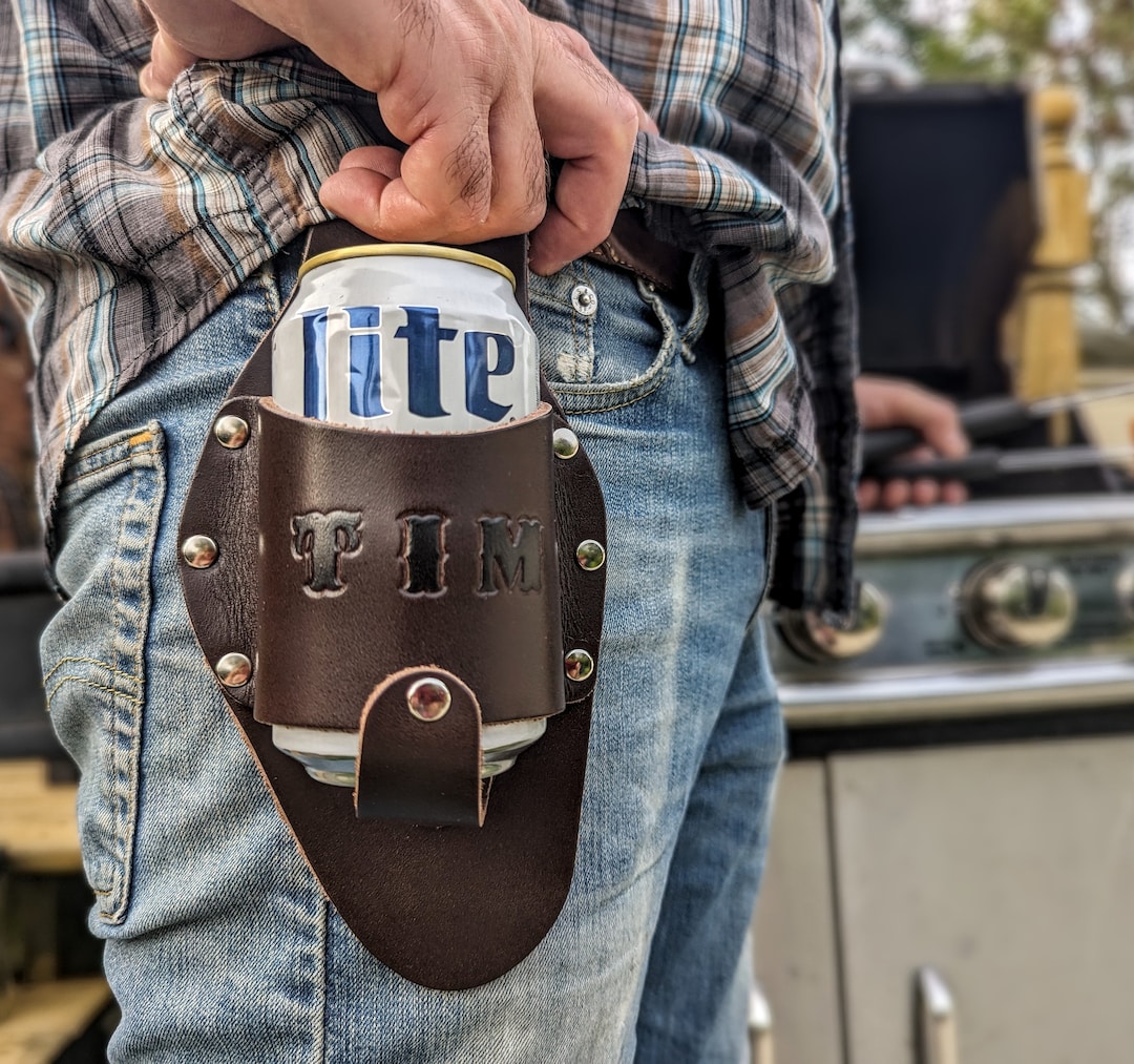 Personalized, Leather Beer Holster Dark Brown, the Luckenbach