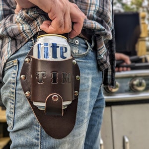 Personalized, Leather Beer Holster Dark Brown, The Luckenbach