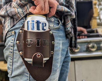 Gepersonaliseerde, leren bierholster donkerbruin, The Luckenbach