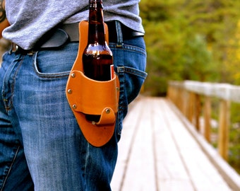 Leren bierholster mediumbruin, The Plano