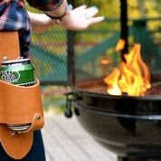Personalized, Leather Beer Holster, Medium Brown, Luckenbach