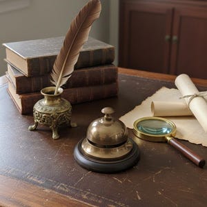 Vintage Brass Desk Bell | Antique Service | Reception Counter | Collectible Hotel Call image 3