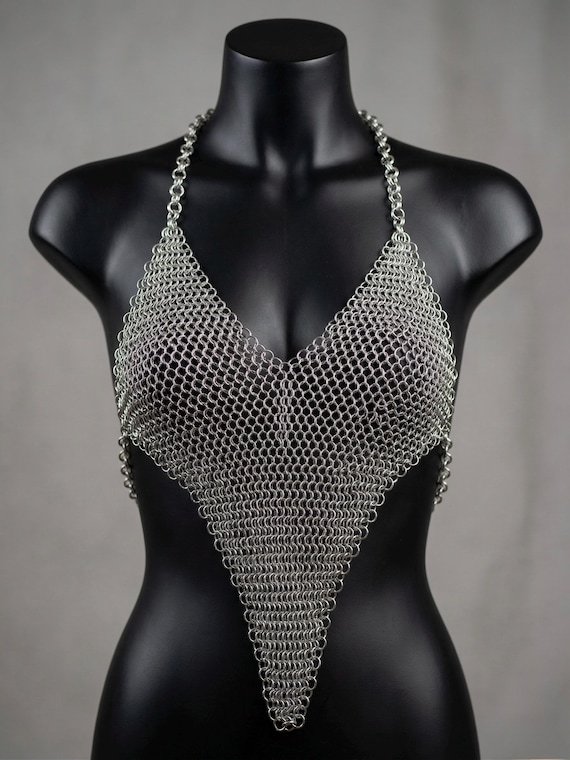 Chainmail Bikini Top, Metal Mesh Armor Lingerie, Medieval Style Body Jewelry, Festival Outfit