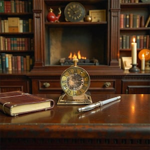 Reloj de escritorio vintage de latón con esqueleto: reloj de mesa steampunk con números romanos