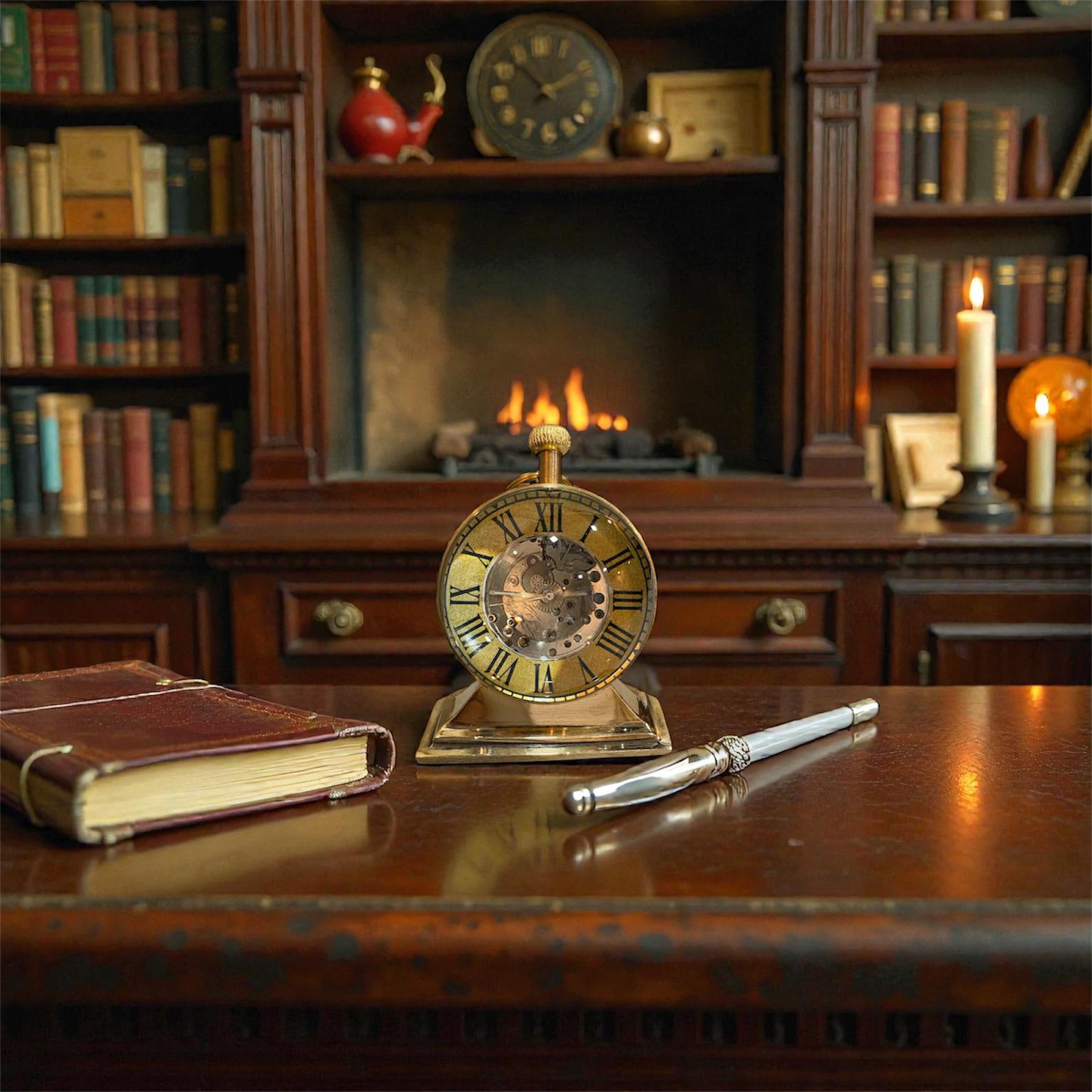 ヴィンテージ真鍮スケルトンデスククロック：スチームパンクローマ数字