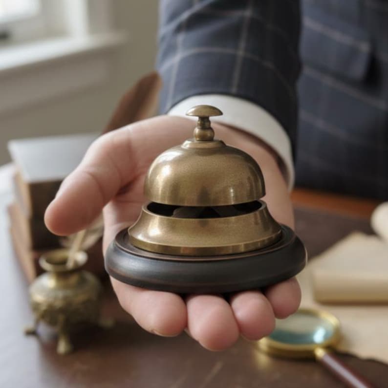 Vintage Brass Desk Bell | Antique Service | Reception Counter | Collectible Hotel Call image 4