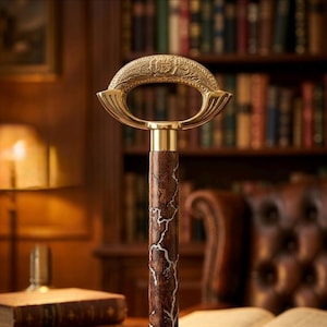 Vintage Brass Ring Handle Walking Stick, Wooden Gentleman Cane