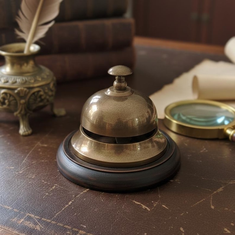Vintage Brass Desk Bell | Antique Service | Reception Counter | Collectible Hotel Call image 1
