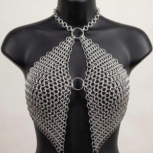 Chainmail Necklace Top, Handmade Medieval Style Metal Mesh Chest Accessory Handmade