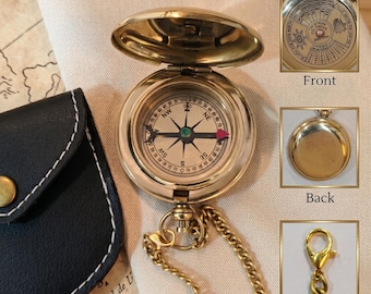 Brass Pocket Compass Calendar with Leather Case | Antique Style Handmade